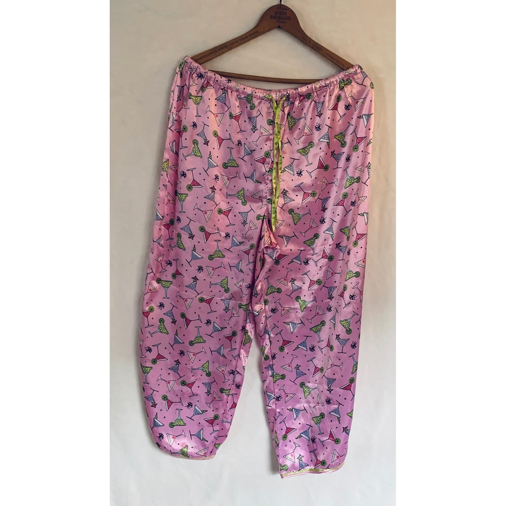 Relativity Pajama Pants Womens L Pink Martini Cocktail Print Satin Sleep Bottoms
